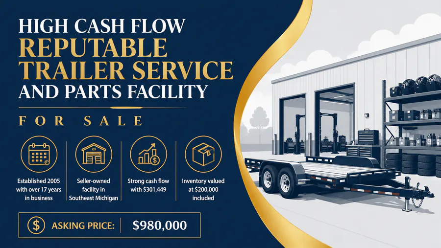 Reputable trailer service and parts facility with high cash flow and established automotive services for sale.
