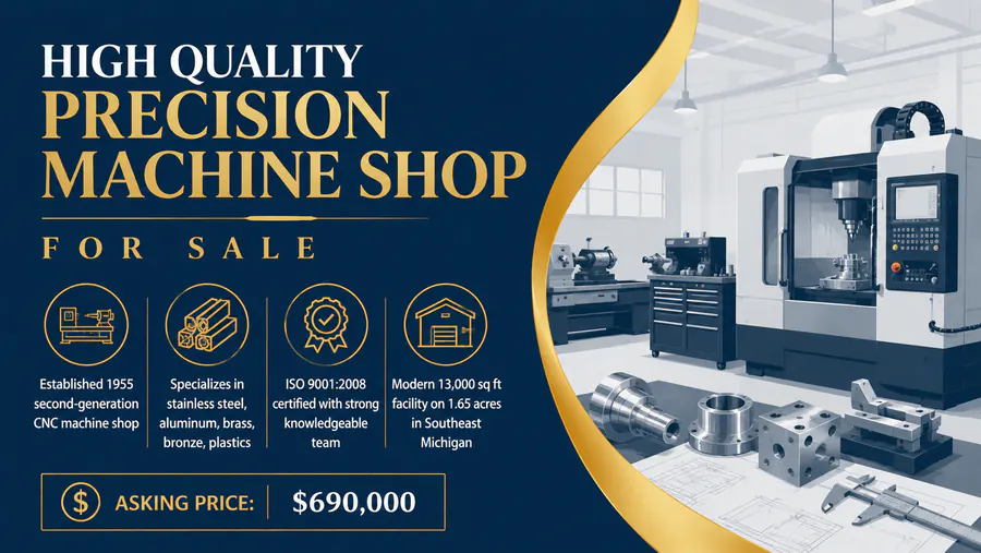 Modern precision machine shop with CNC equipment and metal parts ready for manufacturing operations.