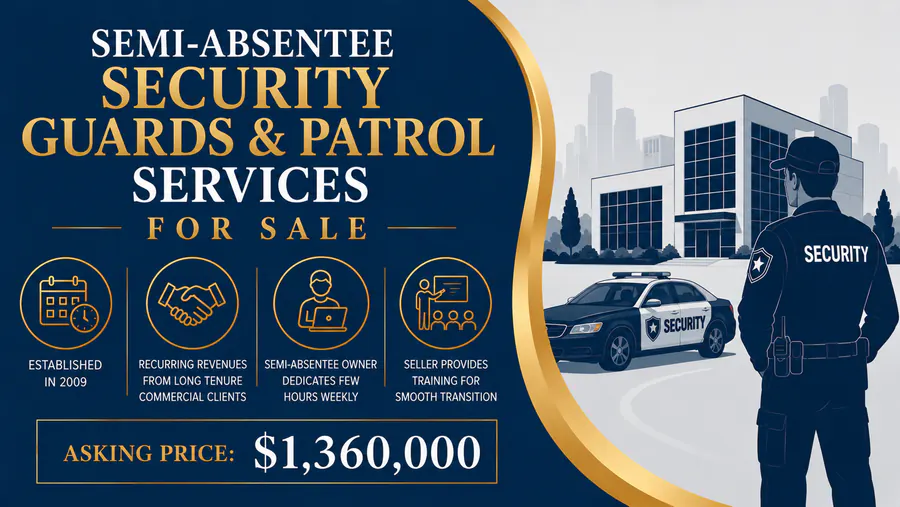 Security guards and patrol services business for sale in Michigan with established commercial clients and recurring revenue.