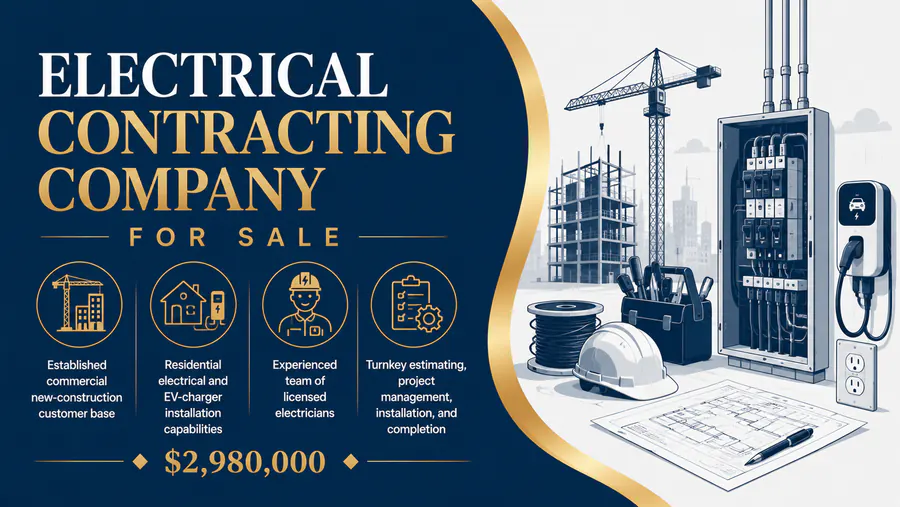 Electrical contracting company for sale with commercial and residential capabilities, licensed electricians, and turnkey project services.