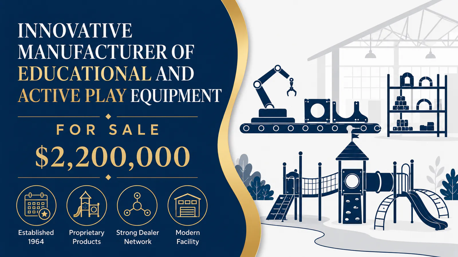 Modern manufacturing business for sale specializing in educational and active play equipment with advanced production technology.