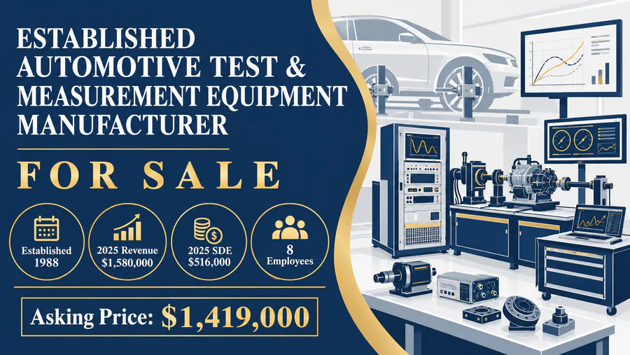 Automotive test and measurement equipment manufacturing setup with advanced machinery and computer analysis tools.