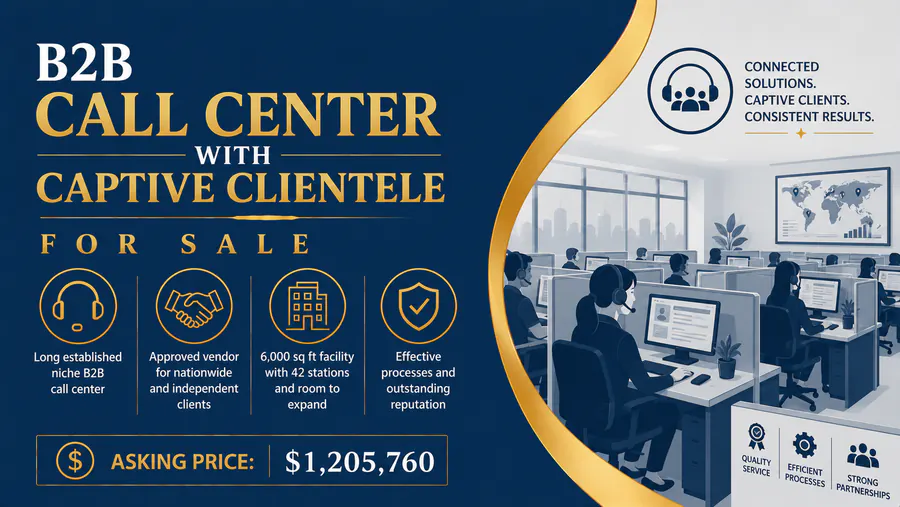 Modern B2B call center office with multiple agents working at computers in a professional IT services environment for sale in Michigan