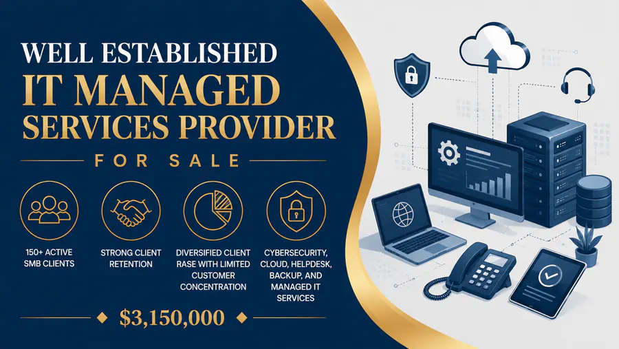 Well established IT managed services provider for sale with strong client base and cybersecurity offerings.
